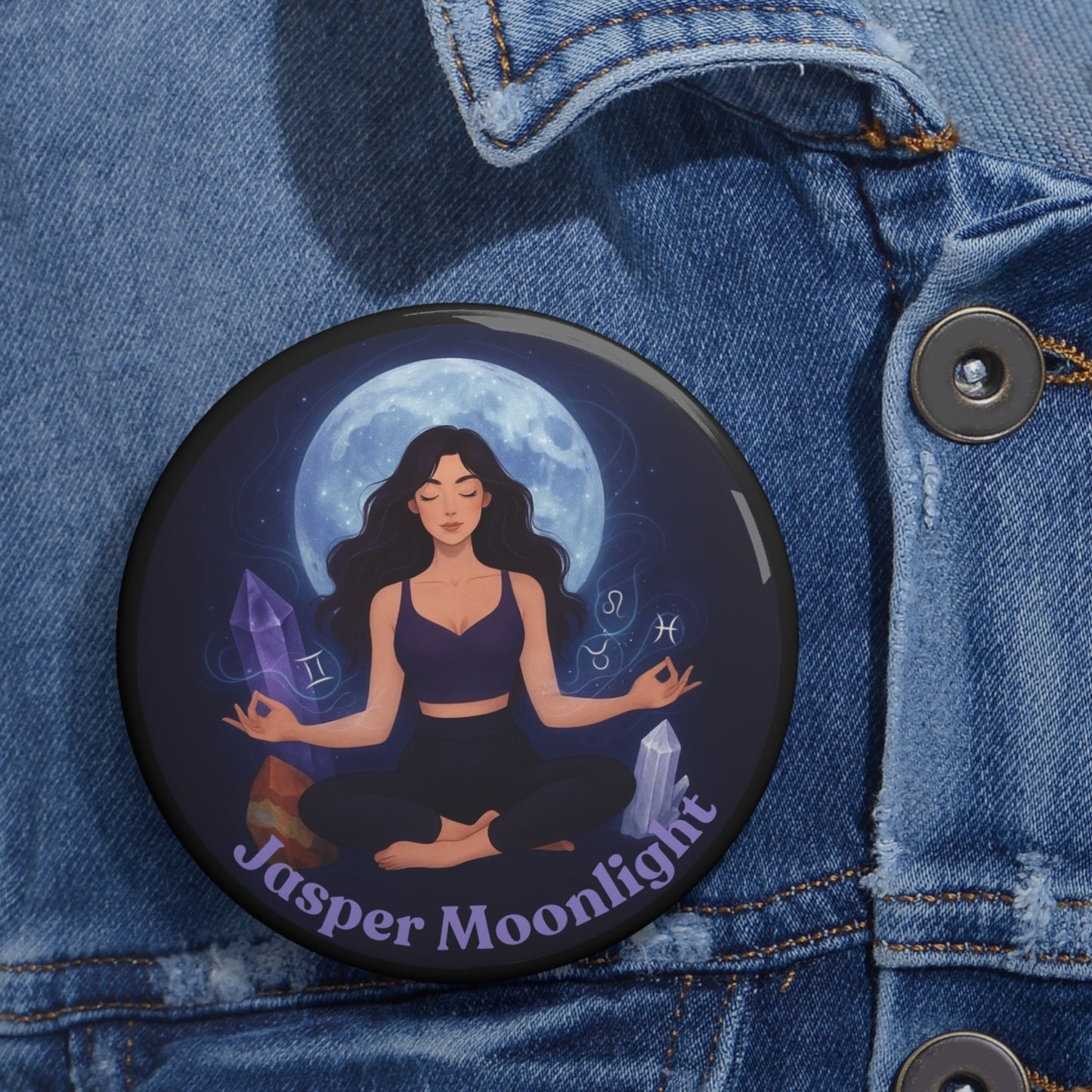 Meditation Moon Pin Button — Crystal Chakra Yoga Enamel Badge