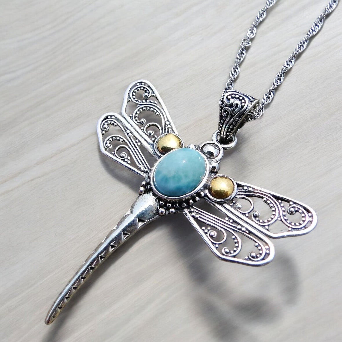 Larimar 925 Sterling Silver Dragonfly Pendant