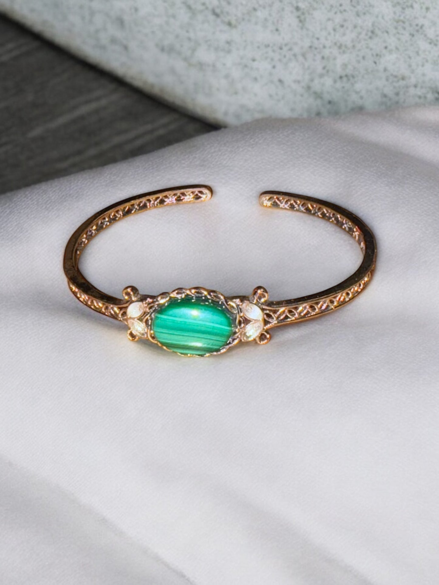 Malachite Adjustable Silver Bracelet