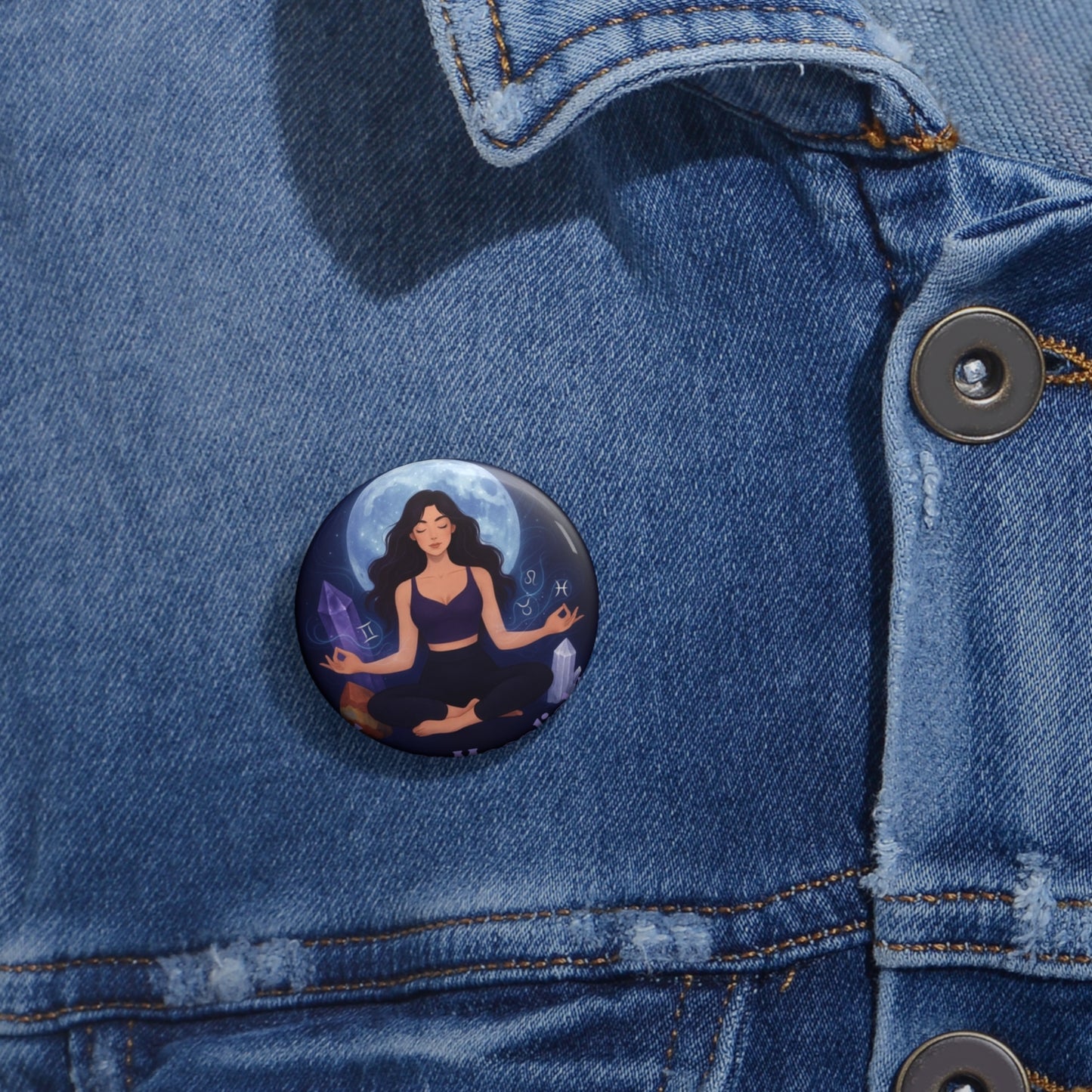 Meditation Moon Pin Button — Crystal Chakra Yoga Enamel Badge