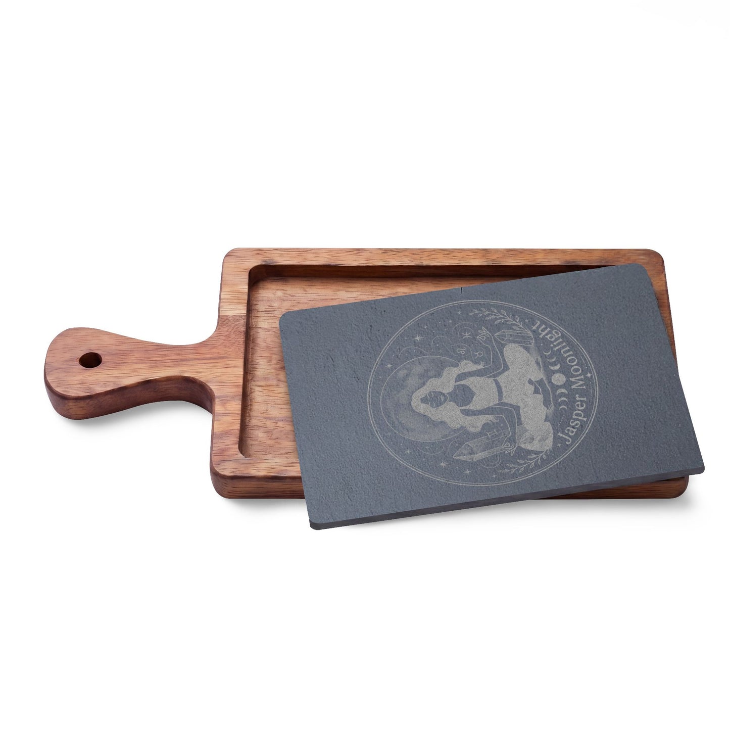 Engraved Moonlit Meditation Charcuterie Board with Cheese Knife Set