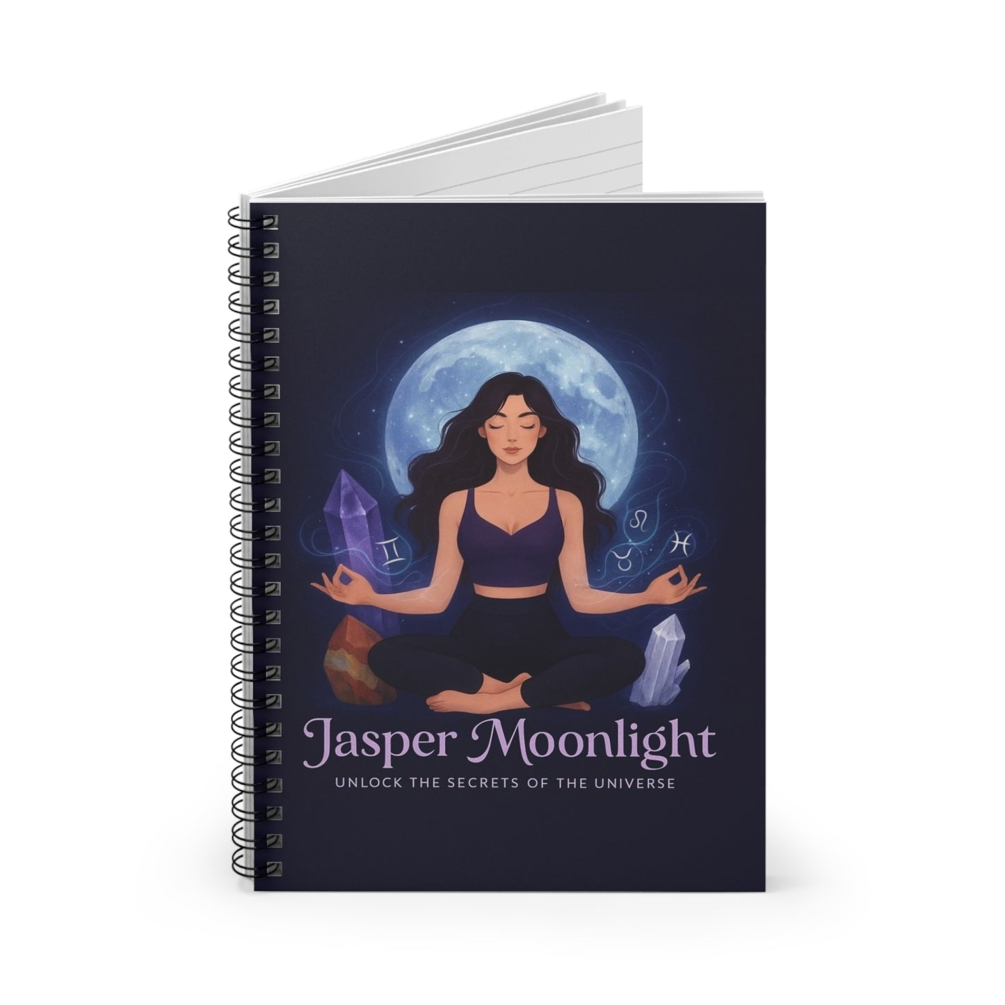 Moonlit Meditation Spiral Notebook — 'Jasper Moonlight: Unlock the Secrets of the Universe' Ruled Journal
