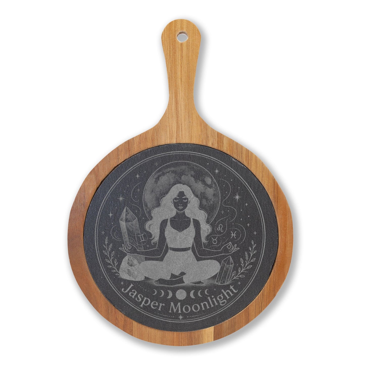 Engraved Moonlit Meditation Charcuterie Board with Cheese Knife Set