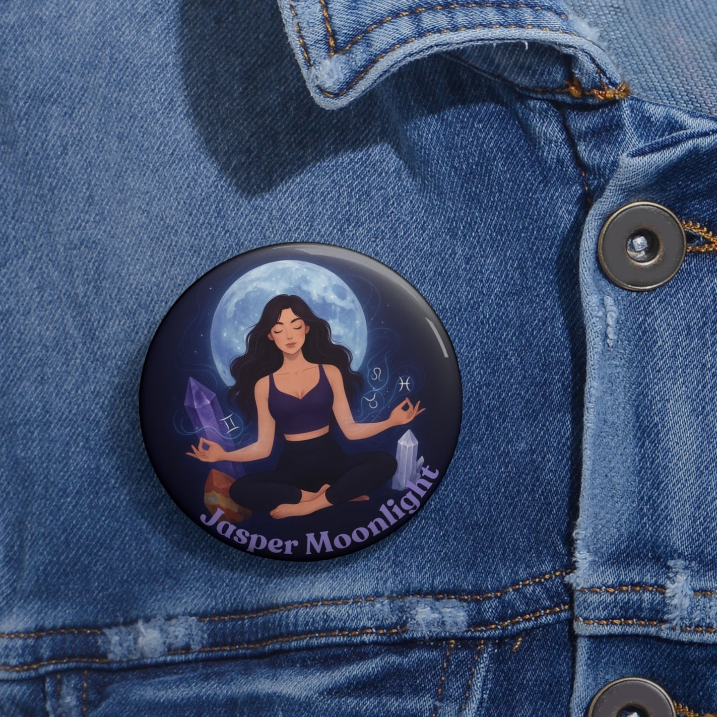 Meditation Moon Pin Button — Crystal Chakra Yoga Enamel Badge