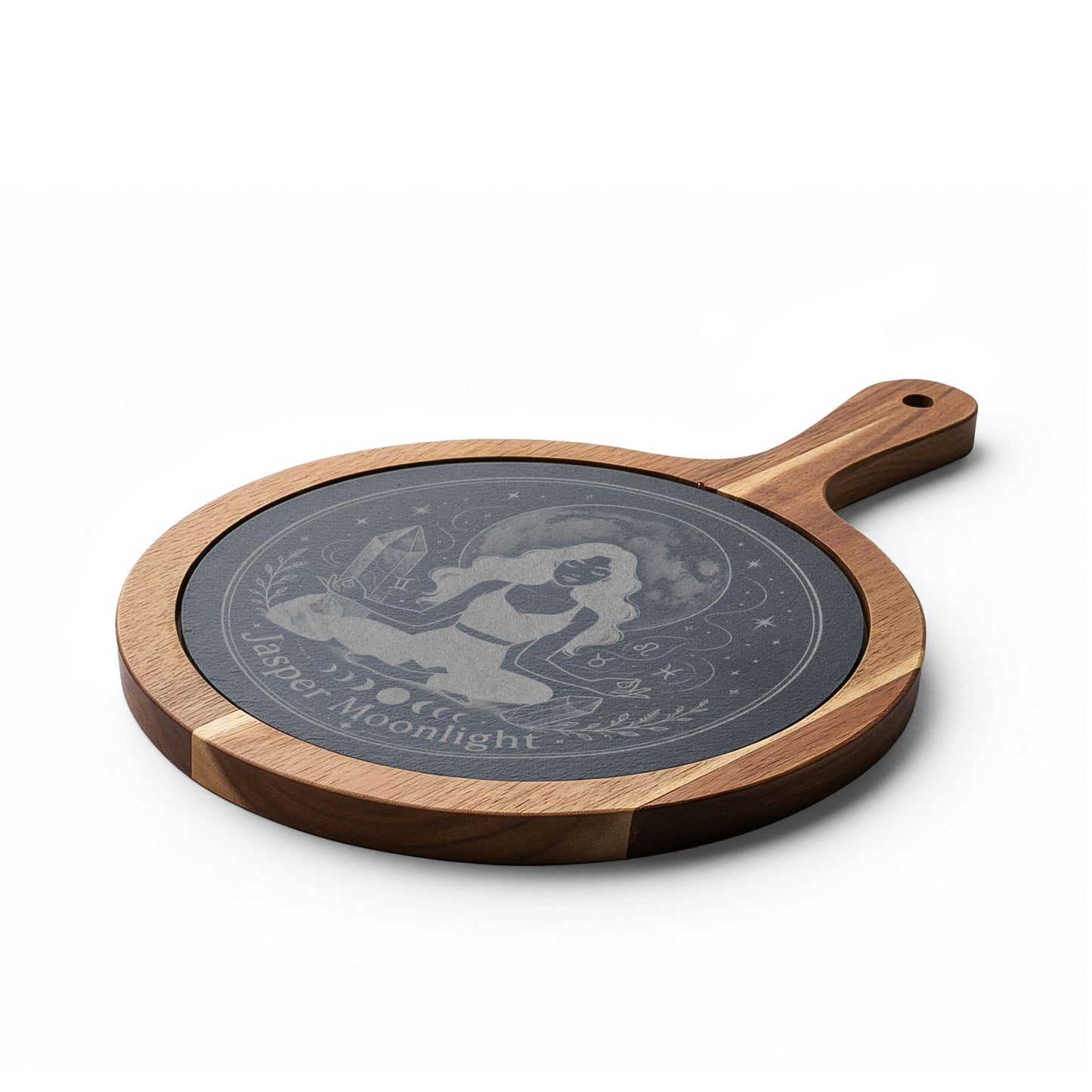 Engraved Moonlit Meditation Charcuterie Board with Cheese Knife Set