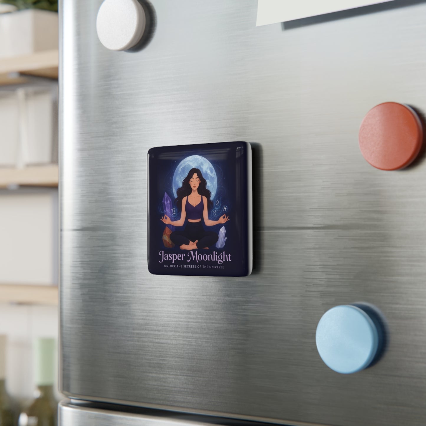 Jasper Moonlight Meditation Porcelain Magnet — Moon Goddess Crystal Yoga Fridge Magnet