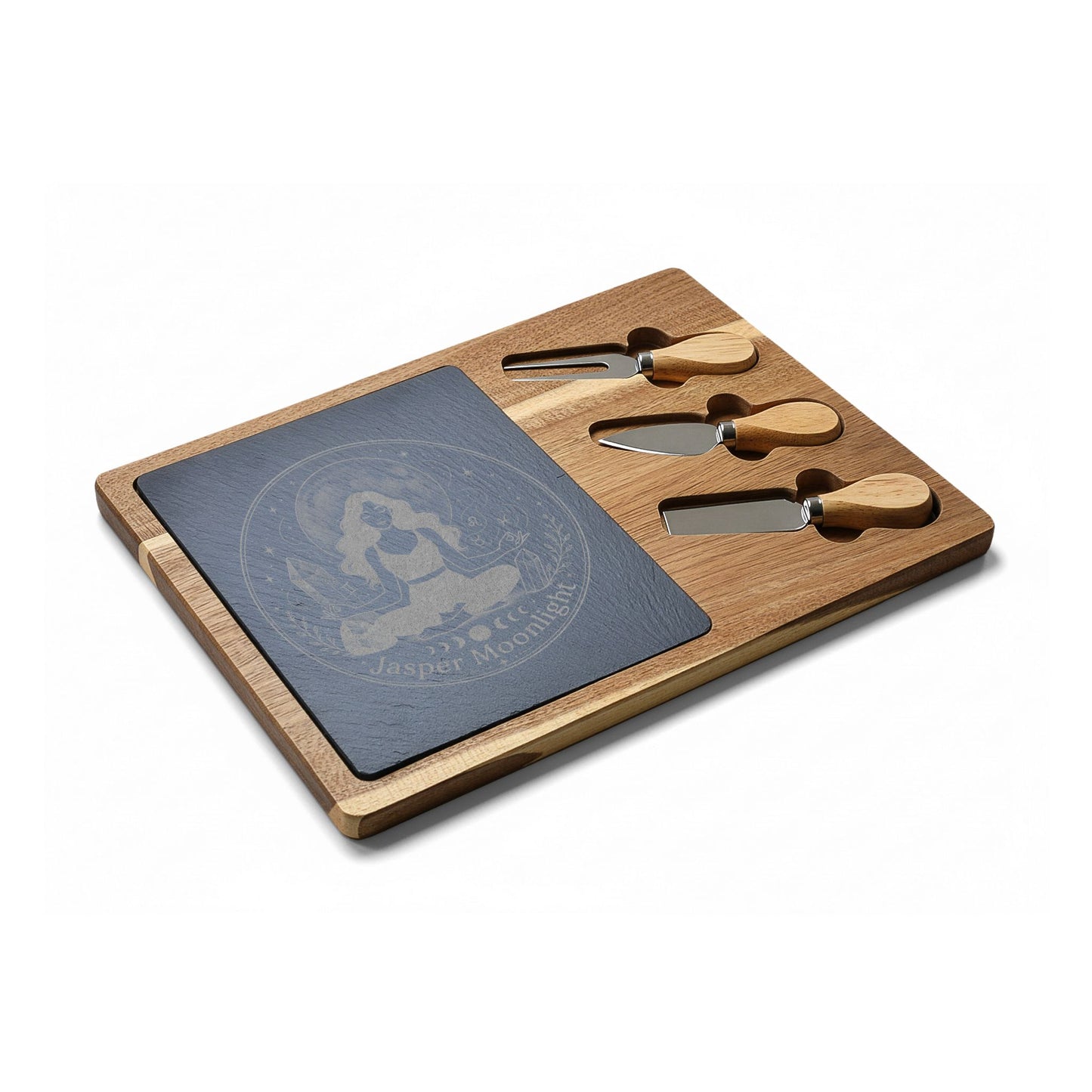 Engraved Moonlit Meditation Charcuterie Board with Cheese Knife Set