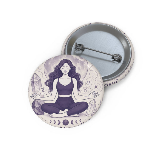 Moonlit Meditation Pin Button — Crystal & Zodiac Yoga Badge