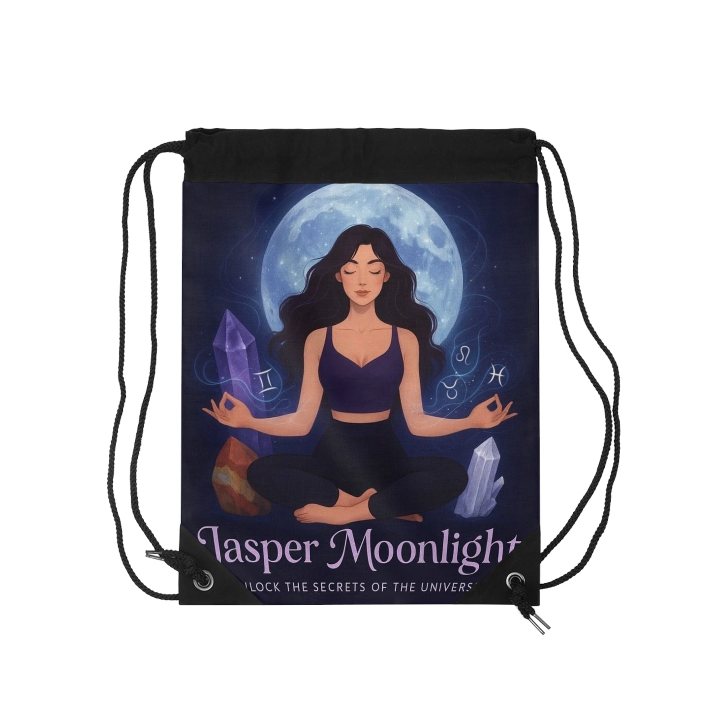 Moonlit Meditation Drawstring Bag — Jasper Moonlight Crystal Yoga Tote