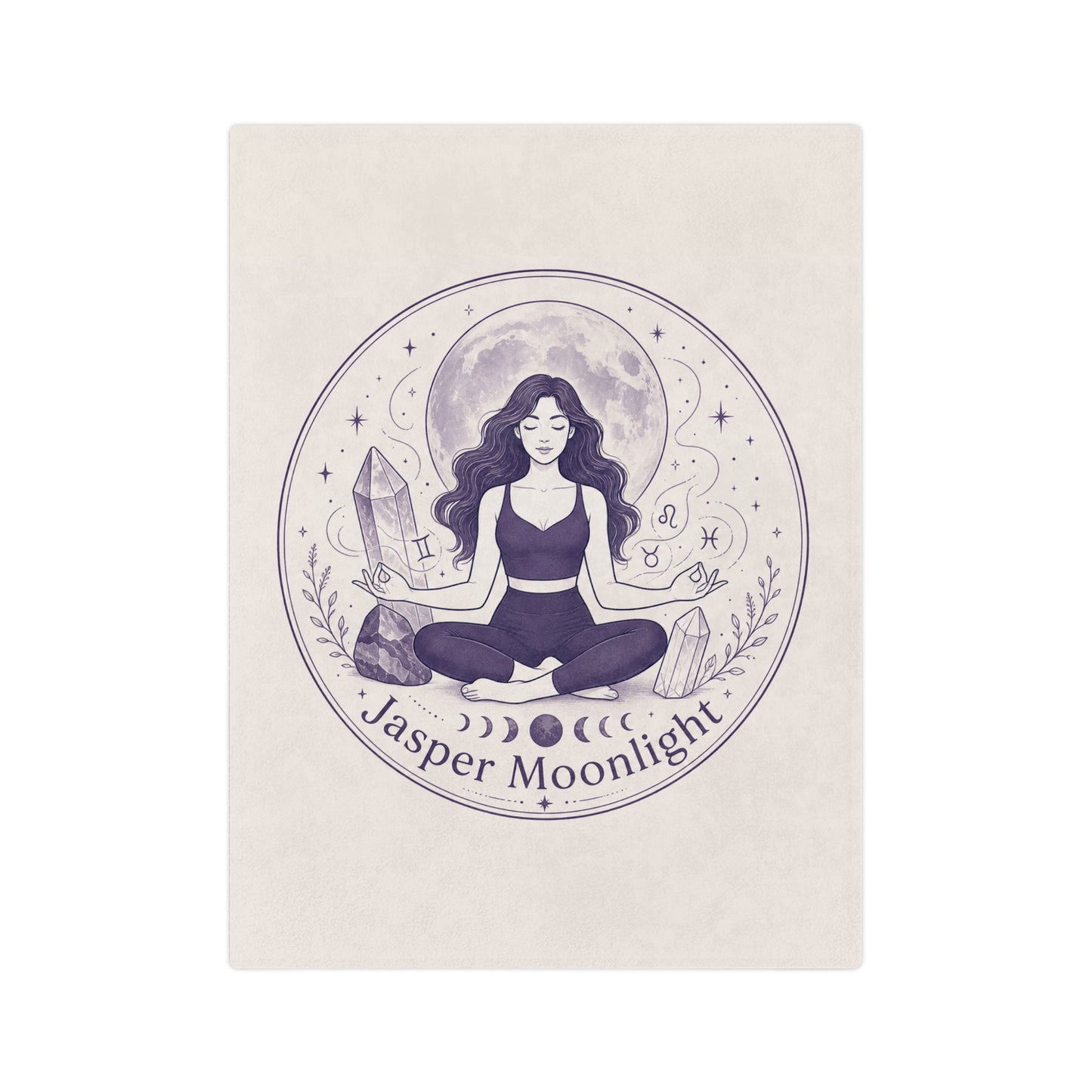 Moonlit Meditation Velveteen Blanket — Jasper Moonlight Crystal Yoga Design