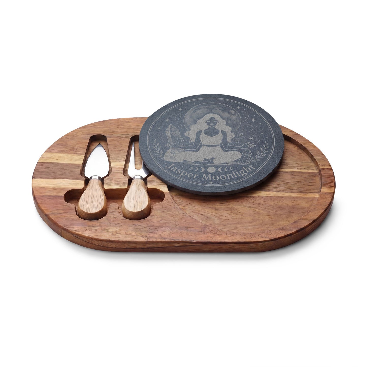 Engraved Moonlit Meditation Charcuterie Board with Cheese Knife Set