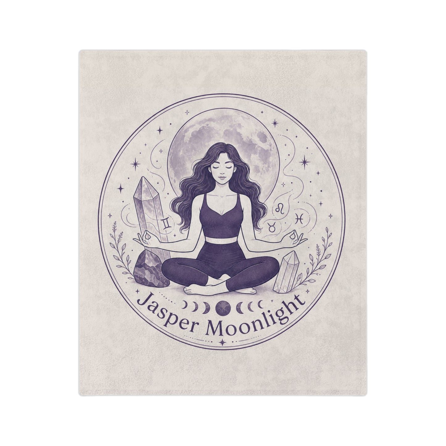 Moonlit Meditation Velveteen Blanket — Jasper Moonlight Crystal Yoga Design