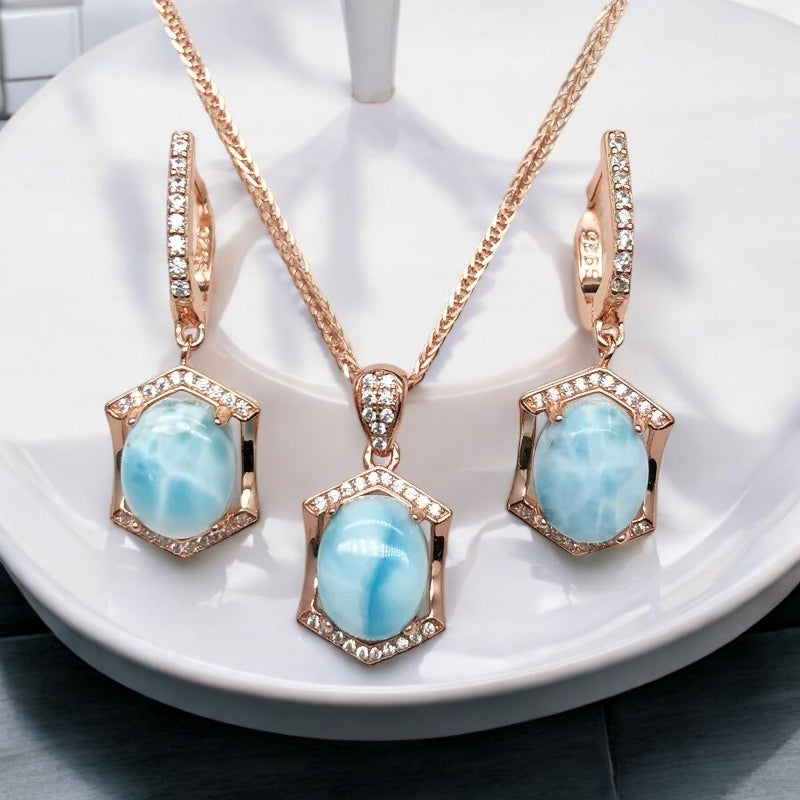 Larimar Jewelry 925 Sterling Silver Earrings and Pendant