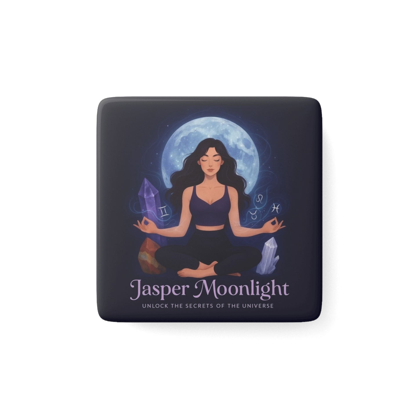 Jasper Moonlight Meditation Porcelain Magnet — Moon Goddess Crystal Yoga Fridge Magnet