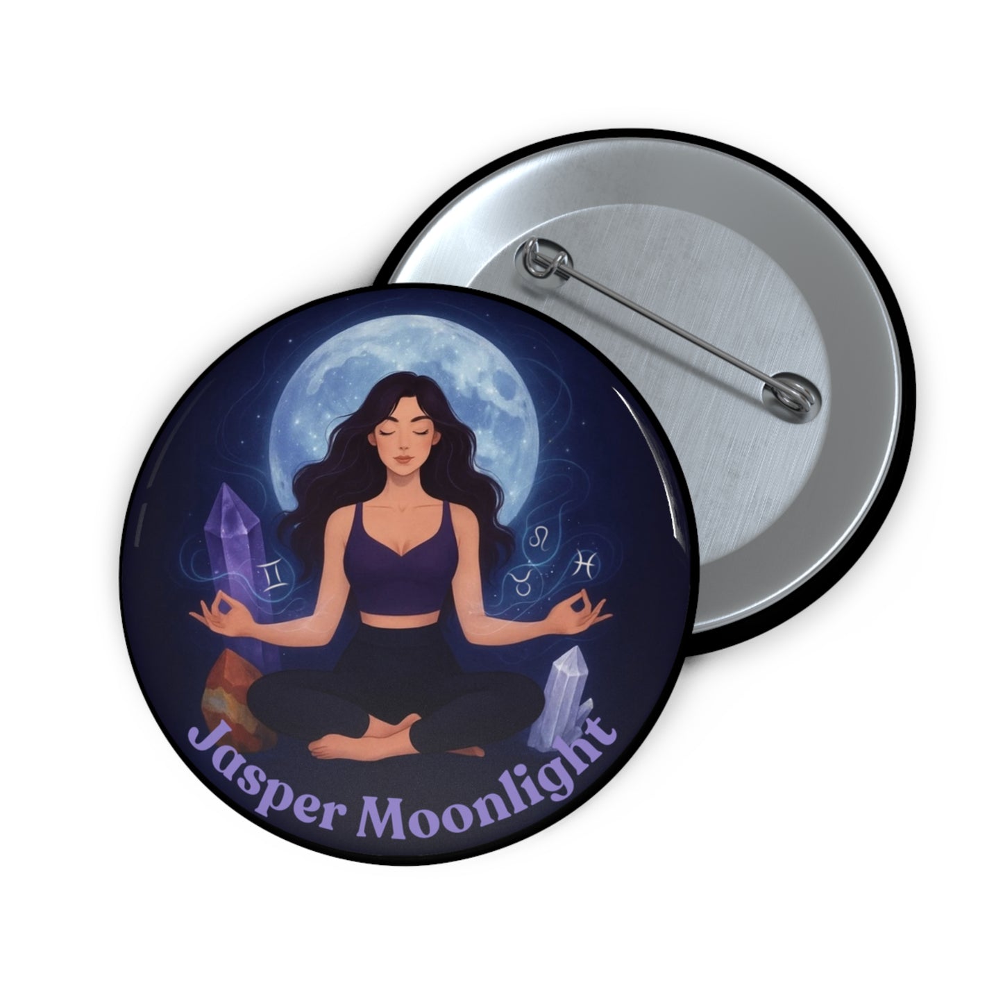 Meditation Moon Pin Button — Crystal Chakra Yoga Enamel Badge