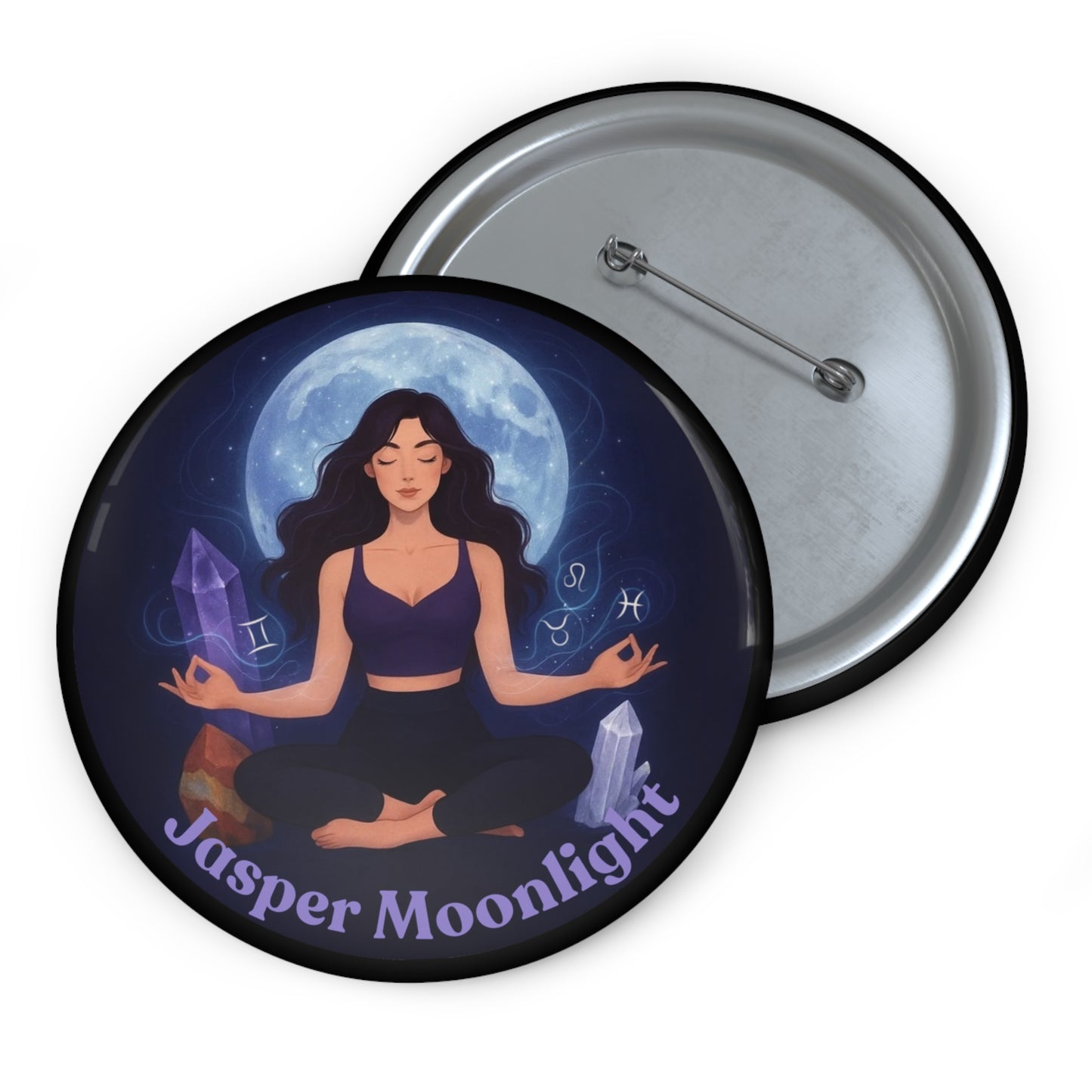Meditation Moon Pin Button — Crystal Chakra Yoga Enamel Badge