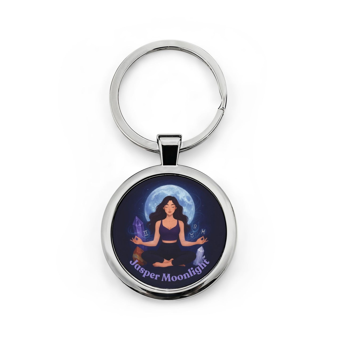 Round Stainless Steel Keychain — Moonlit Meditation Keyring