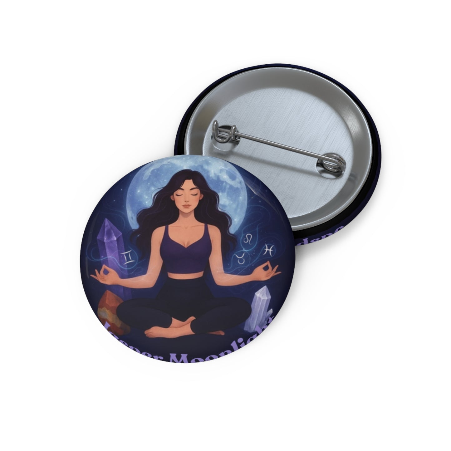 Meditation Moon Pin Button — Crystal Chakra Yoga Enamel Badge