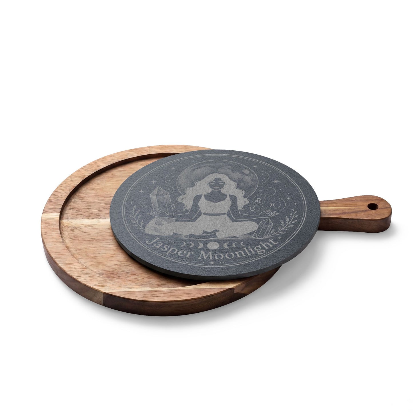 Engraved Moonlit Meditation Charcuterie Board with Cheese Knife Set