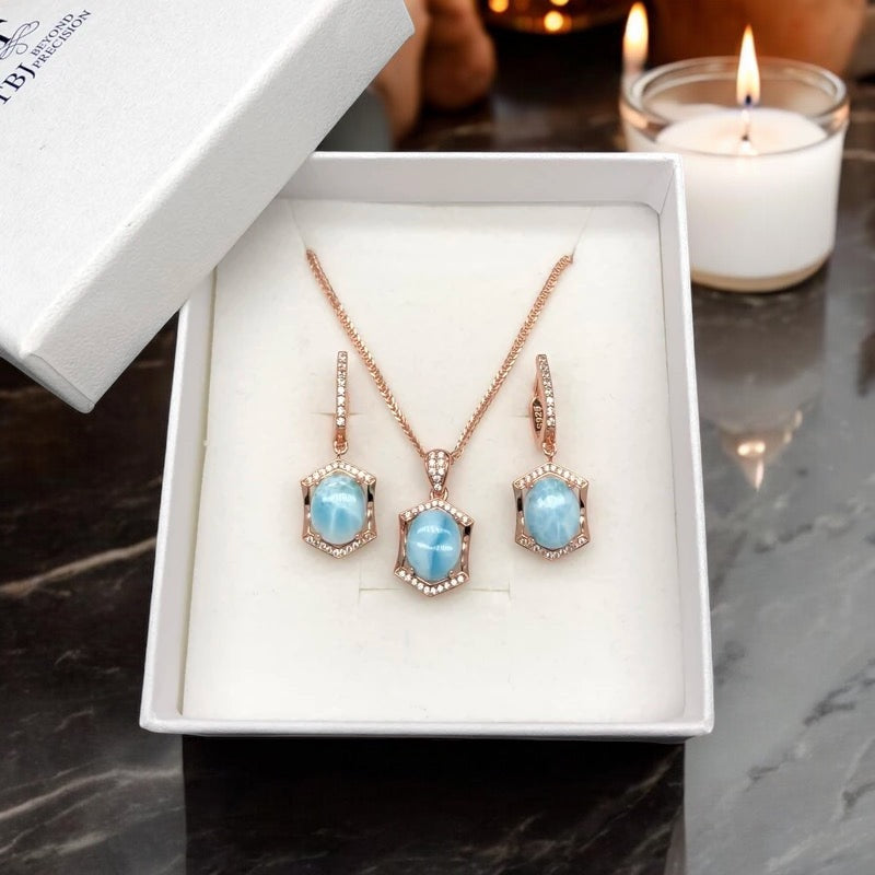 Larimar Jewelry 925 Sterling Silver Earrings and Pendant