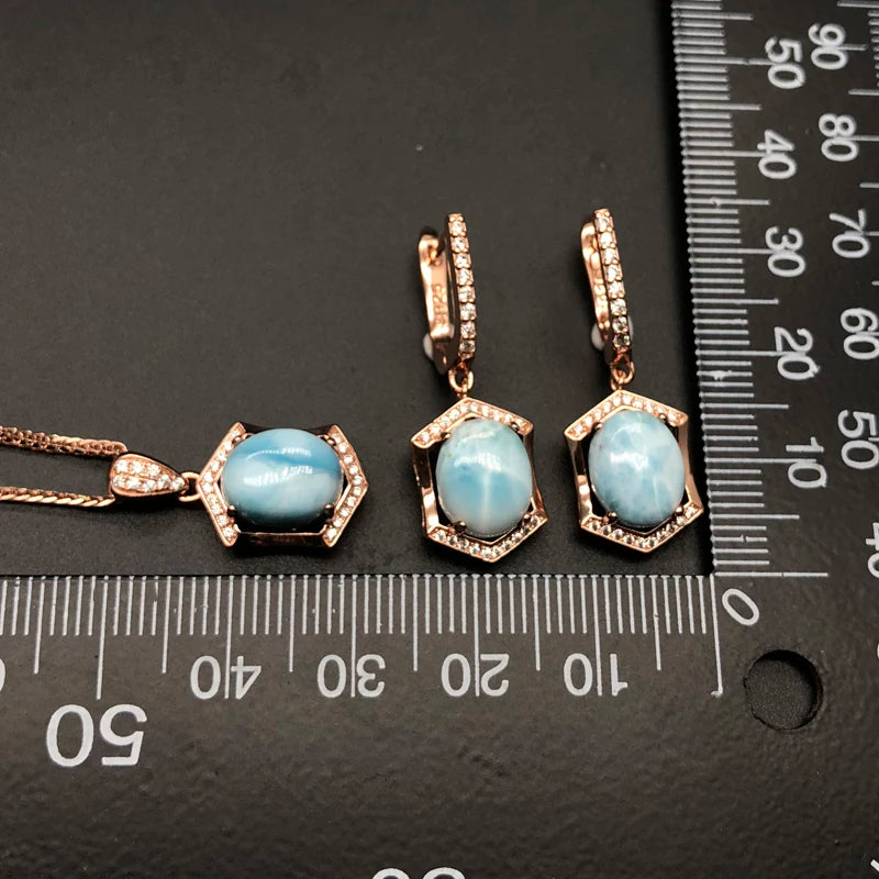 Larimar Jewelry 925 Sterling Silver Earrings and Pendant