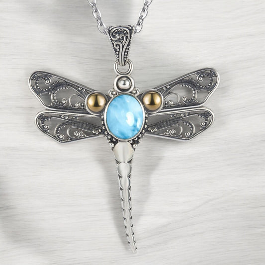 Larimar 925 Sterling Silver Dragonfly Pendant