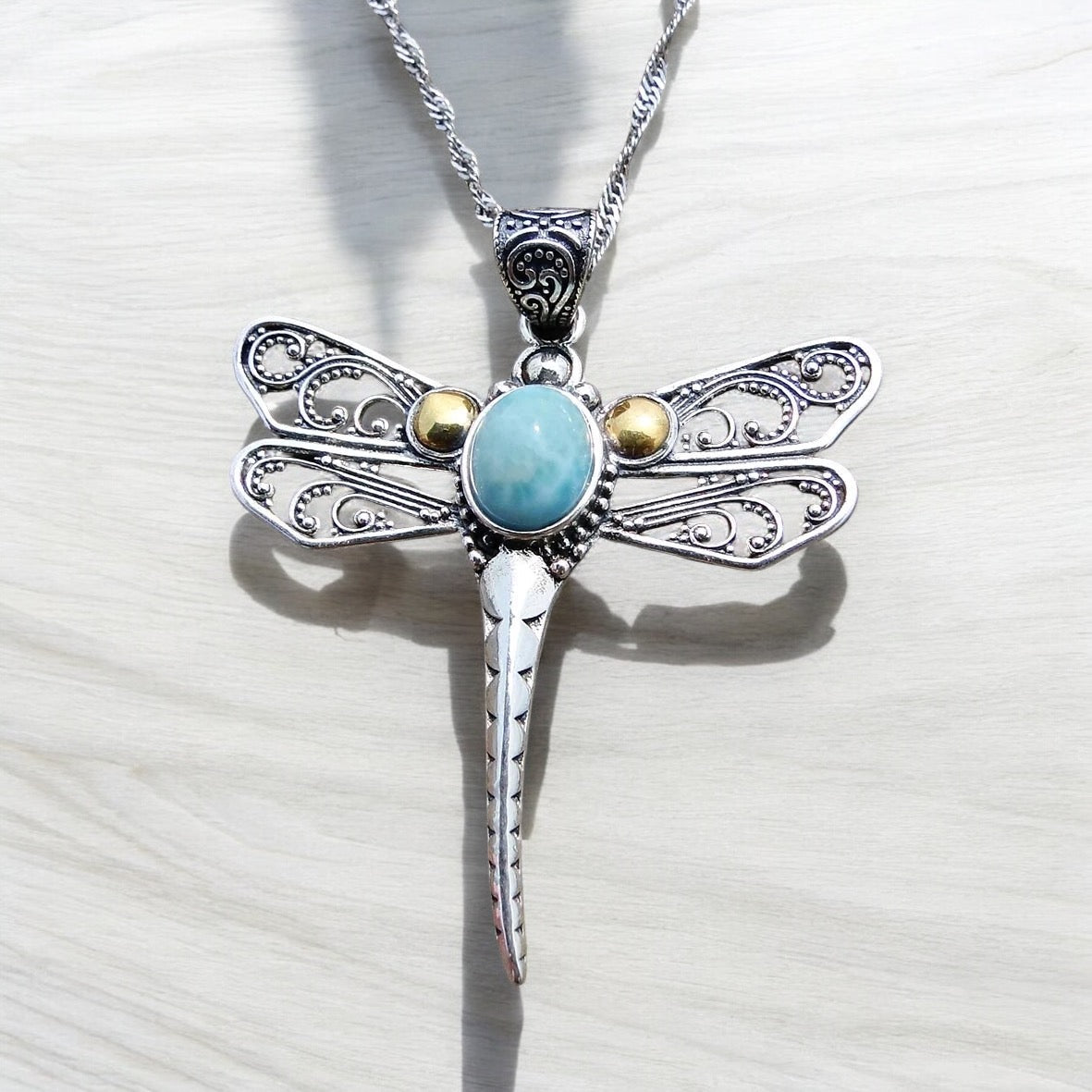 Larimar 925 Sterling Silver Dragonfly Pendant