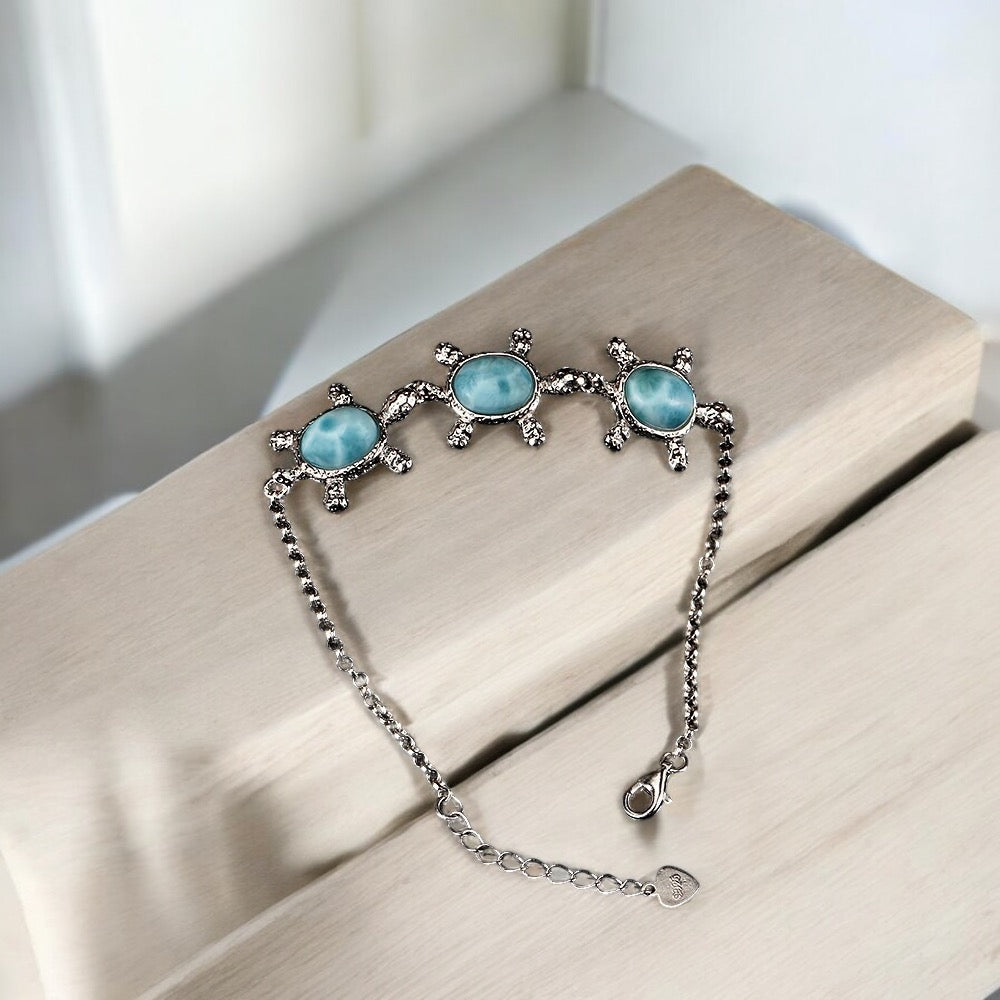 Larimar 925 Sterling Silver Tortoise Bracelet
