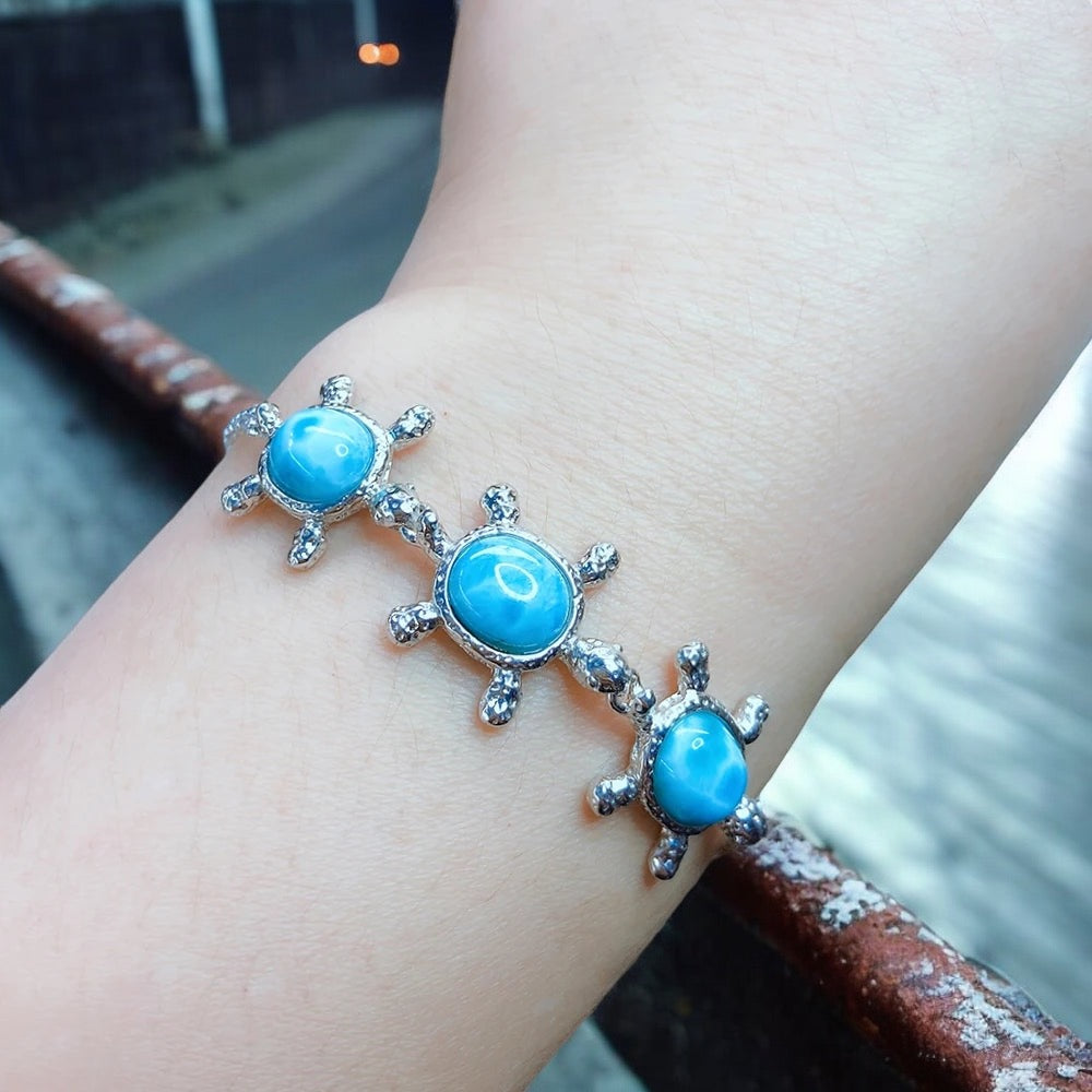 Larimar 925 Sterling Silver Tortoise Bracelet