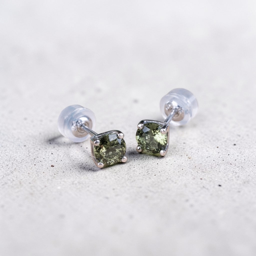 Moldavite Stud Earrings – 5mm | 925 Sterling Silver
