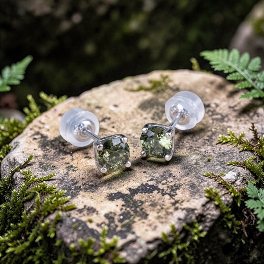 Moldavite Stud Earrings – 5mm | 925 Sterling Silver