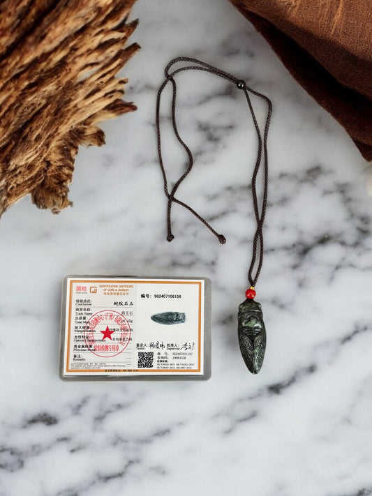 Green Jade Cicada Necklace W/ Authenticity Papers